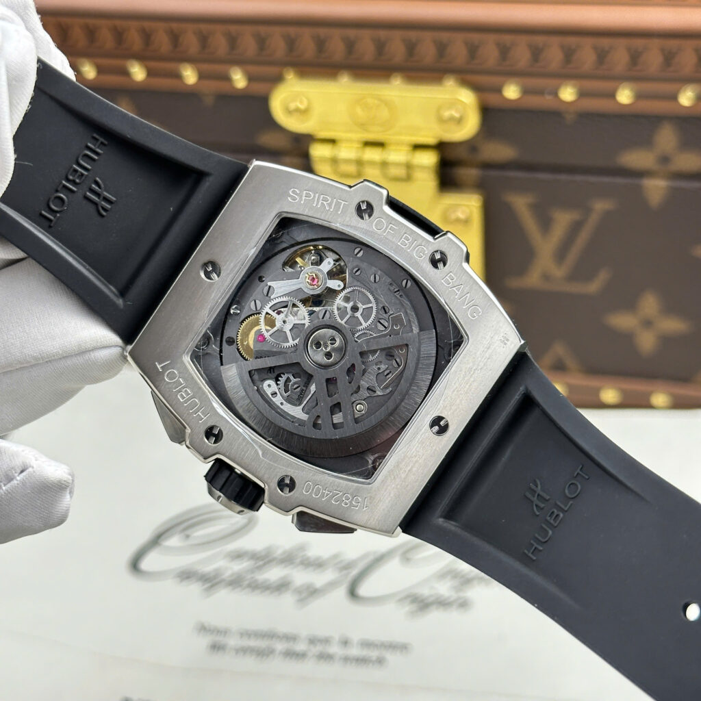 Super Clone Hublot Big Bang 42mm Rubber Strap Titanium — on leather display