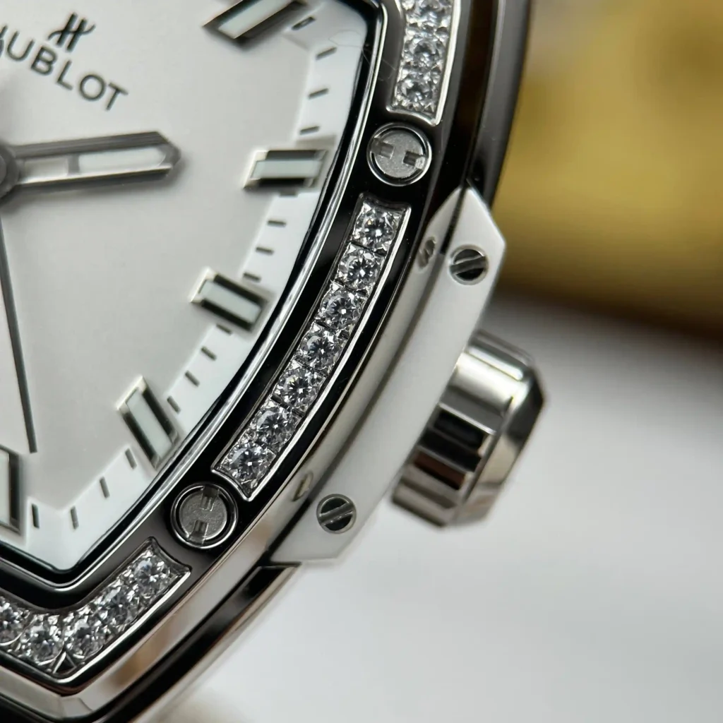 Super Clone Hublot Spirit Of Big Bang Titanium White Diamonds 665.NE.2010.RW.1204 — on leather display