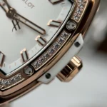 Super Clone Hublot Spirit Of Big Bang Titanium White Diamonds 665.OE.2080.RW.1204 — on leather display