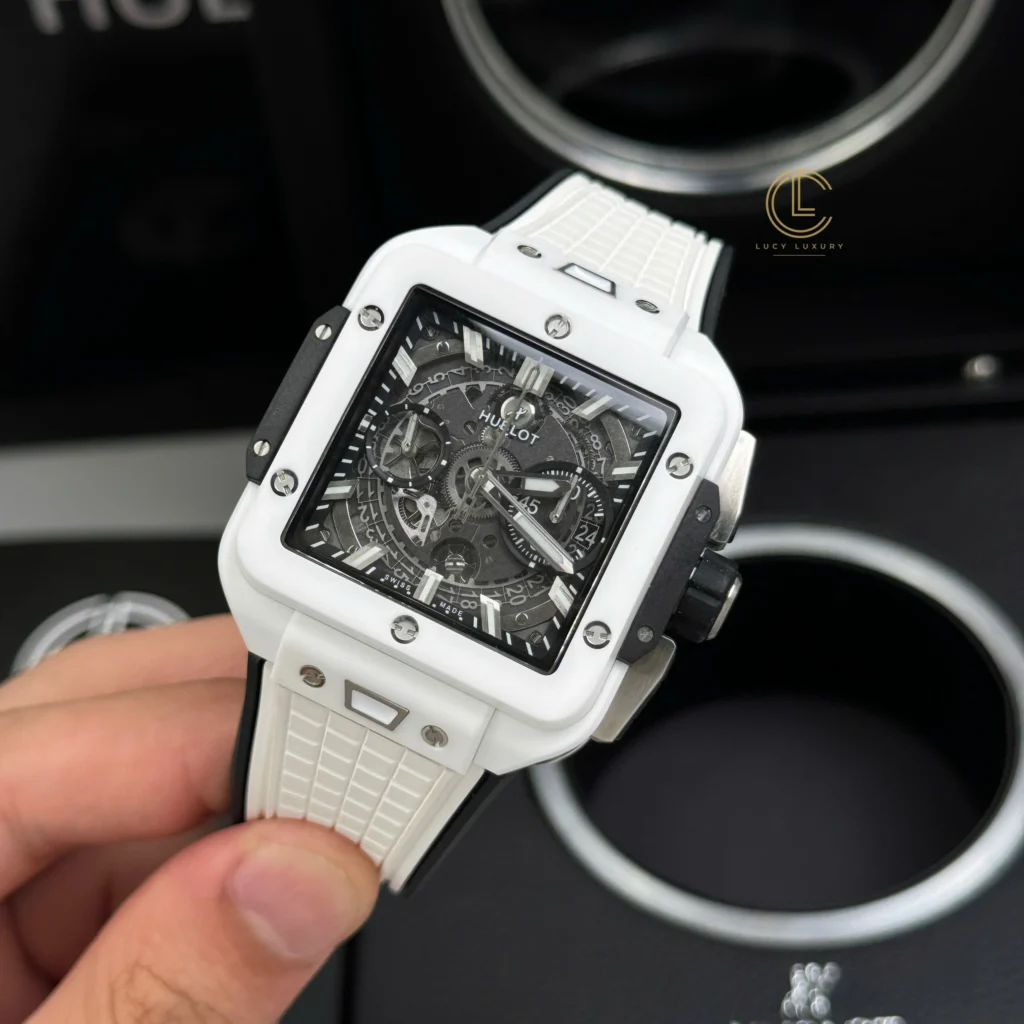 Super Clone Hublot Square Bang Unico 821.HX.0170.RX 821HX0170RX 42mm White Dial Ceramic — dial close-up