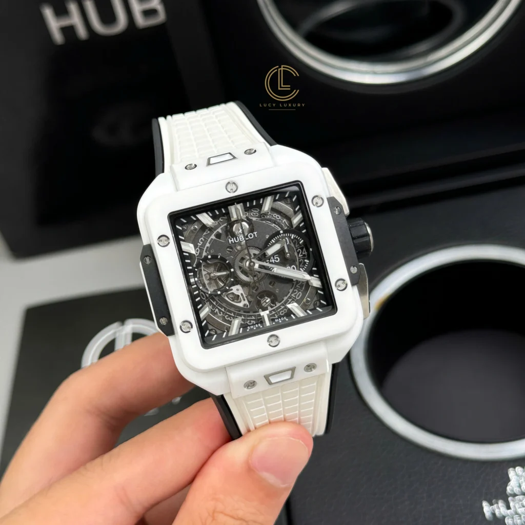 Super Clone Hublot Square Bang Unico 821.HX.0170.RX 821HX0170RX 42mm White Dial Ceramic — case and bezel