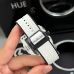 Super Clone Hublot Square Bang Unico 821.HX.0170.RX 821HX0170RX 42mm White Dial Ceramic — on leather display