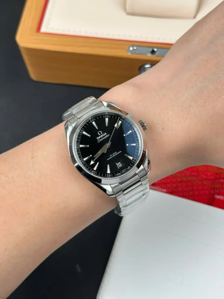 Super Clone Omega 41mm Steel — on leather display
