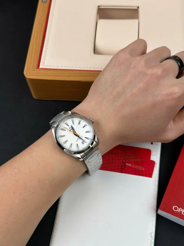 Super Clone Omega 41mm Steel — on leather display
