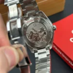 Super Clone Omega 43mm Steel — on leather display