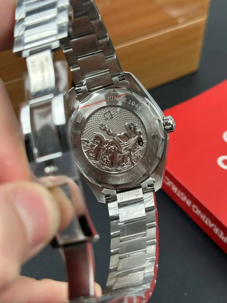 Super Clone Omega 43mm Steel — on leather display