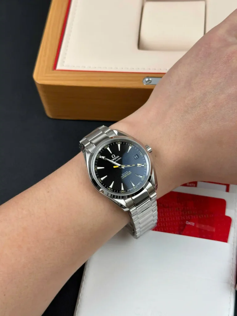Super Clone Omega 41mm Steel — on leather display