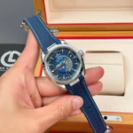Super Clone Omega Seamaster Aqua Terra Worldtimer 43mm Blue Dial — dial close-up