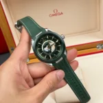 Super Clone Omega Seamaster Aqua Terra Worldtimer 43mm Green Dial — dial close-up