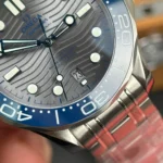 Super Clone Omega 42mm Steel — on leather display