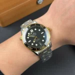 Super Clone Omega 42mm Steel — on leather display