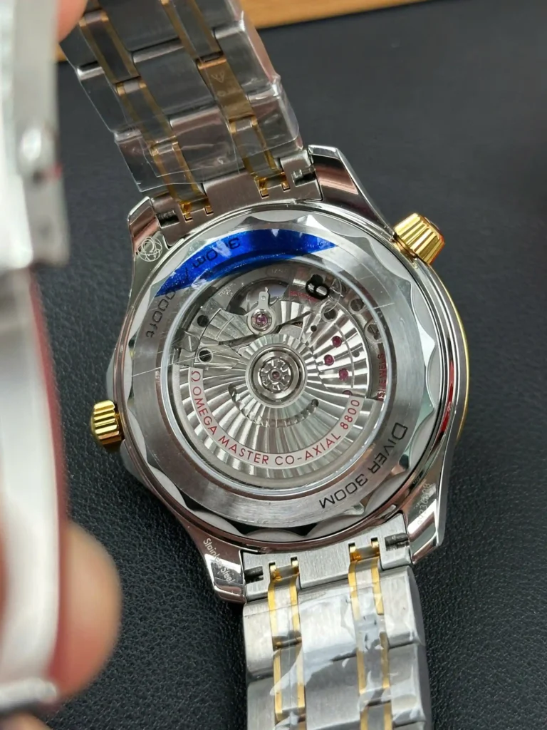 Super Clone Omega 42mm Steel — movement / caseback view