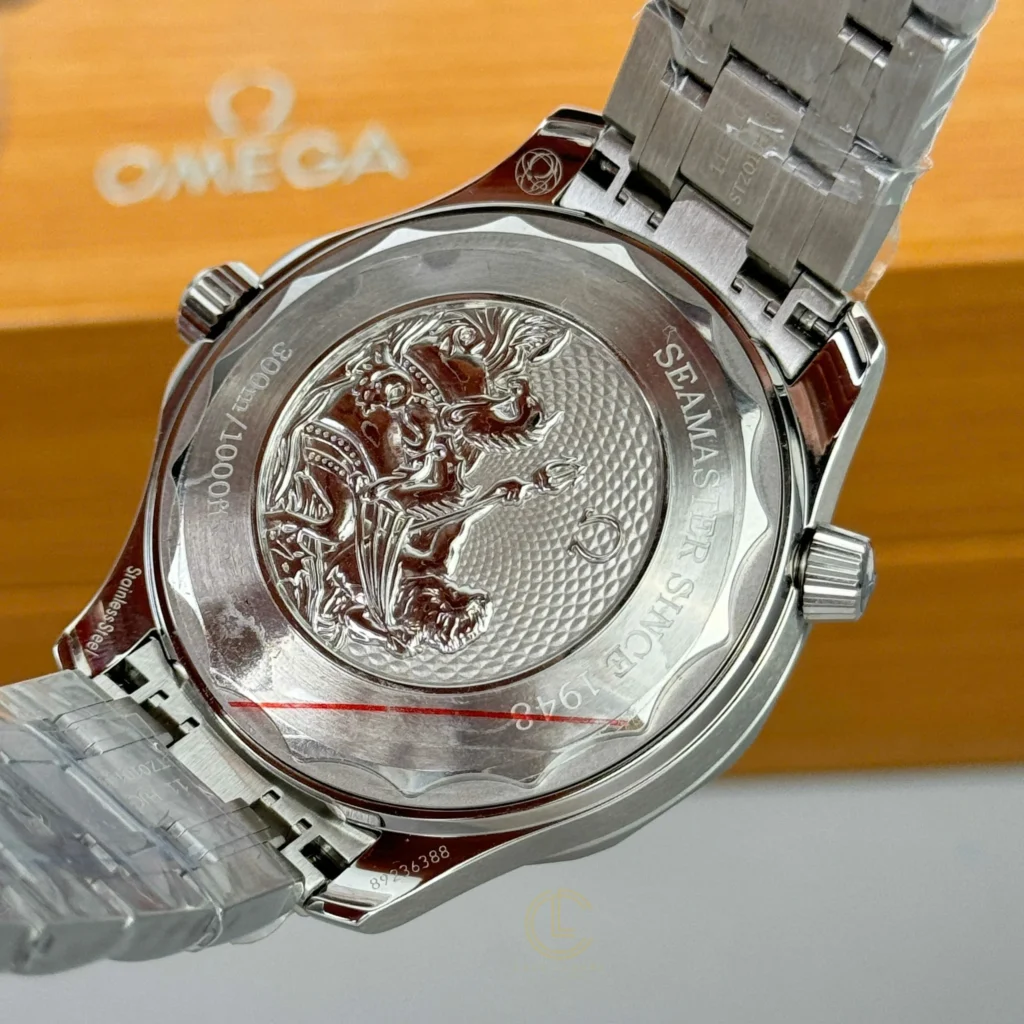 Super Clone Omega 42mm Steel — on leather display