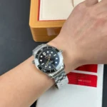 Super Clone Omega 42mm Steel — on leather display