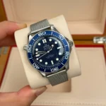 Super Clone Omega Seamaster Diver James Bond 60th Anniversary 210.30.42.20.03.002 42mm Blue Dial Steel — dial close-up
