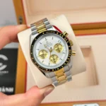 Super Clone Omega Speedmaster Moonwatch Professional 310.20.42.50.02.001 42mm White Dial Demi Yellow Gold — dial close-up