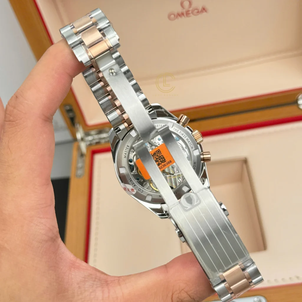 Super Clone Omega Speedmaster Moonwatch Professional 310.20.42.50.99.001 42mm Demi Rose Gold — movement / caseback view