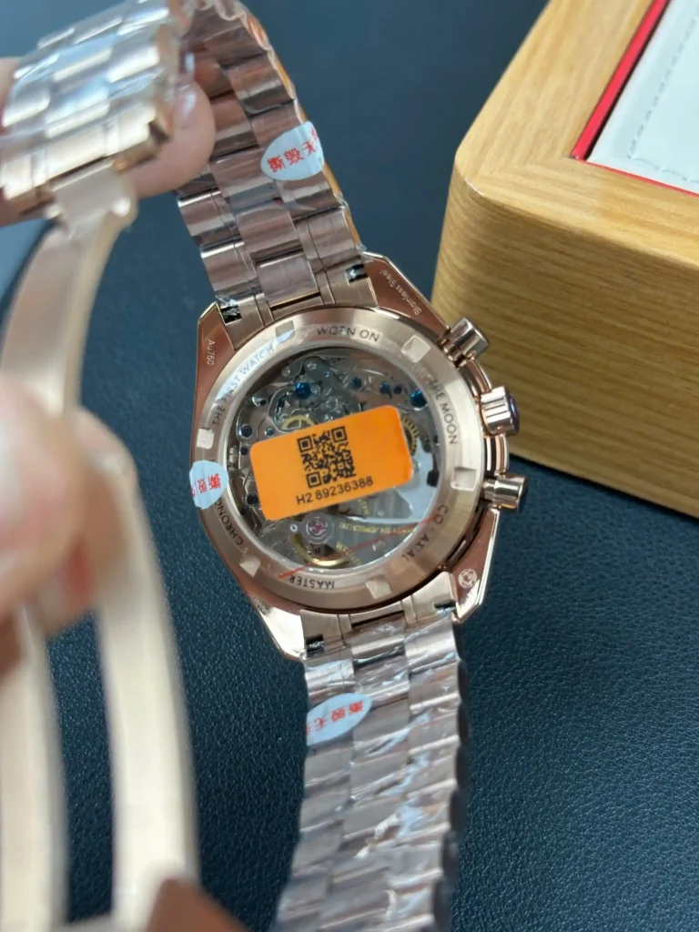 Super Clone Omega 42mm Steel — on leather display