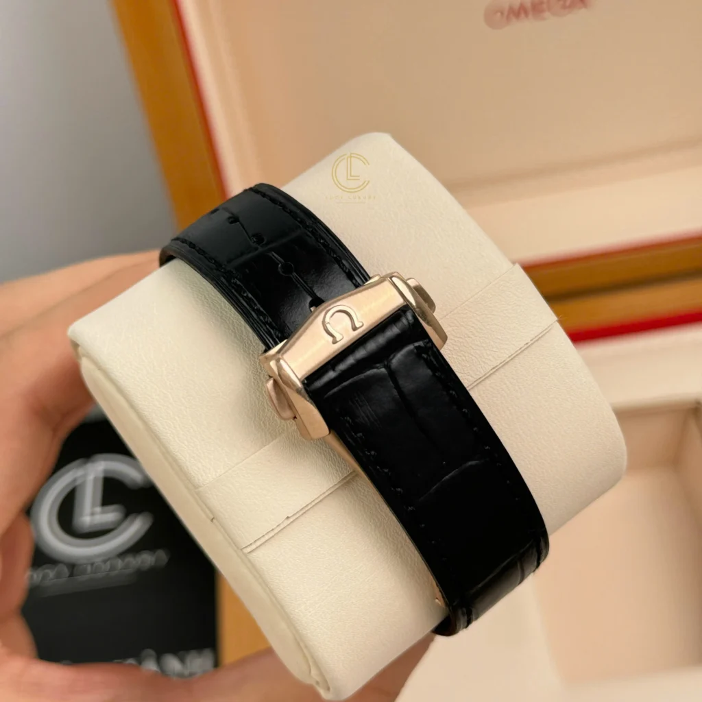 Super Clone Omega 42mm Steel — on leather display