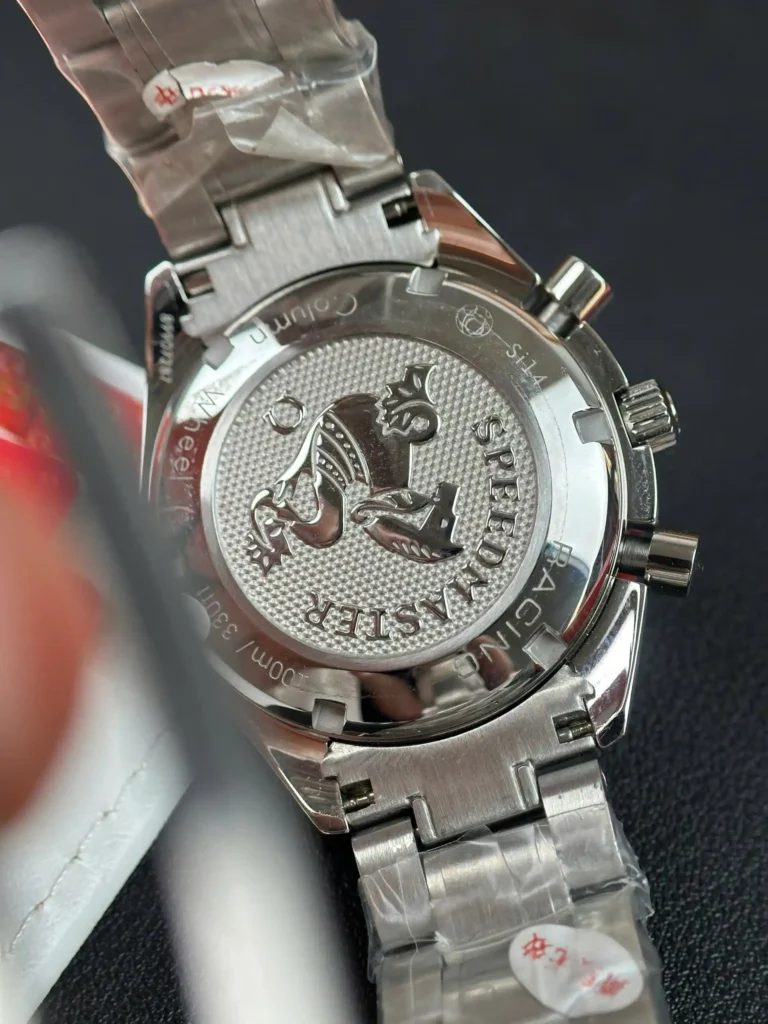 Super Clone Omega 40mm Steel — movement / caseback view