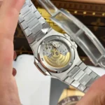 Super Clone Patek Philippe Nautilus 40mm Steel Bracelet Steel — on leather display