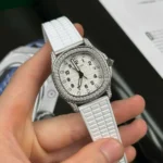 Super Clone Patek Philippe Aquanaut 5067A-011 White full moissanite 35mm – Handcrafted Diamod — dial close-up