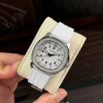Super Clone Patek Philippe Aquanaut 5067A-025 35.6mm White Dial Diamond Bezel Moissanite Steel – CustomizeVersion — dial close-up