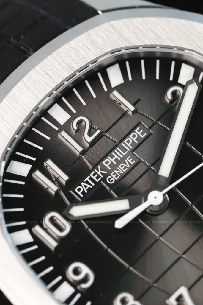 Super Clone Patek Philippe Aquanaut 40mm Rubber Strap Steel — on leather display