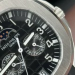 Super Clone Patek Philippe Aquanaut 5261A Moonphase Black 40mm — on leather display