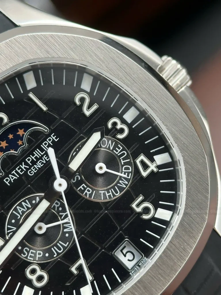 Super Clone Patek Philippe Aquanaut 5261A Moonphase Black 40mm — on leather display