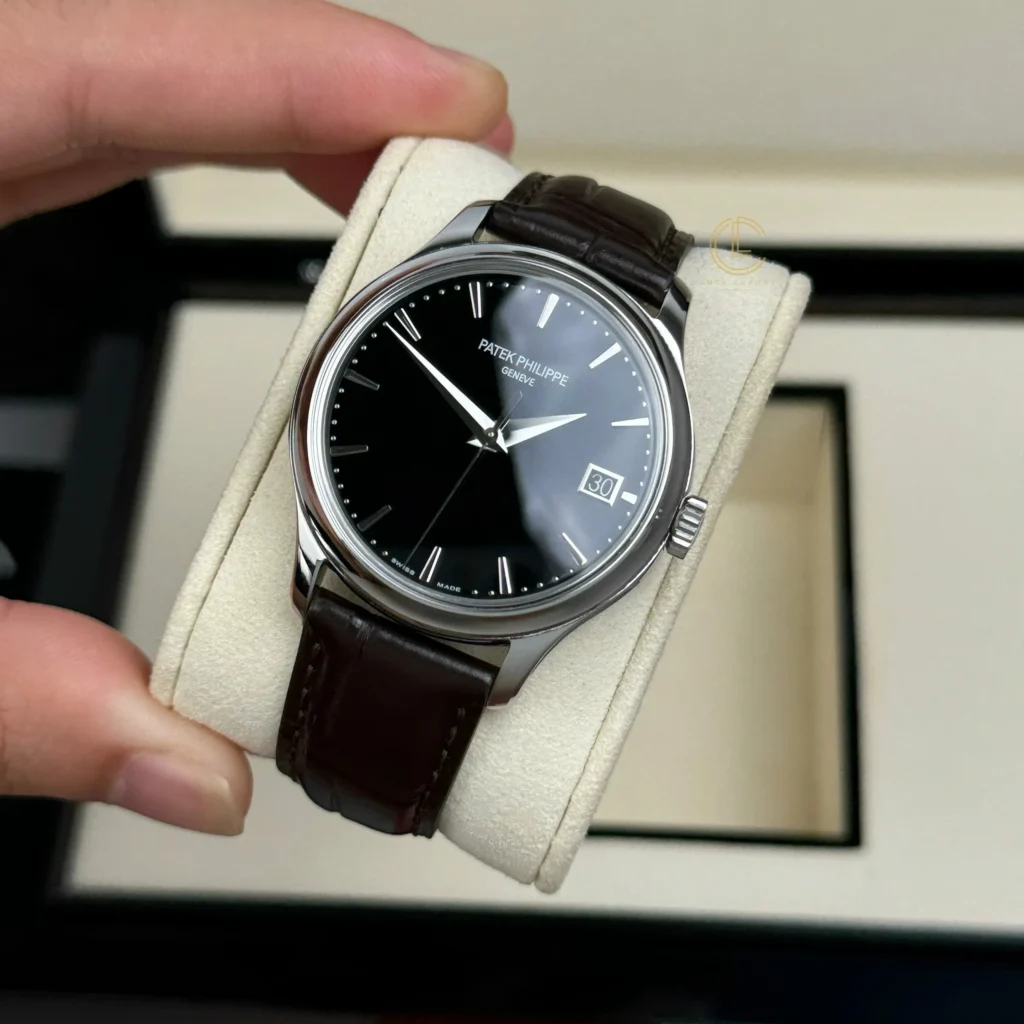 Super Clone Patek Philippe Calatrava 5227G-001 39mm Black Dial Steel — dial close-up