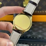 Super Clone Patek Philippe Calatrava 5227J-001 Yellow Gold Date Sweep Seconds 39mm – — on leather display