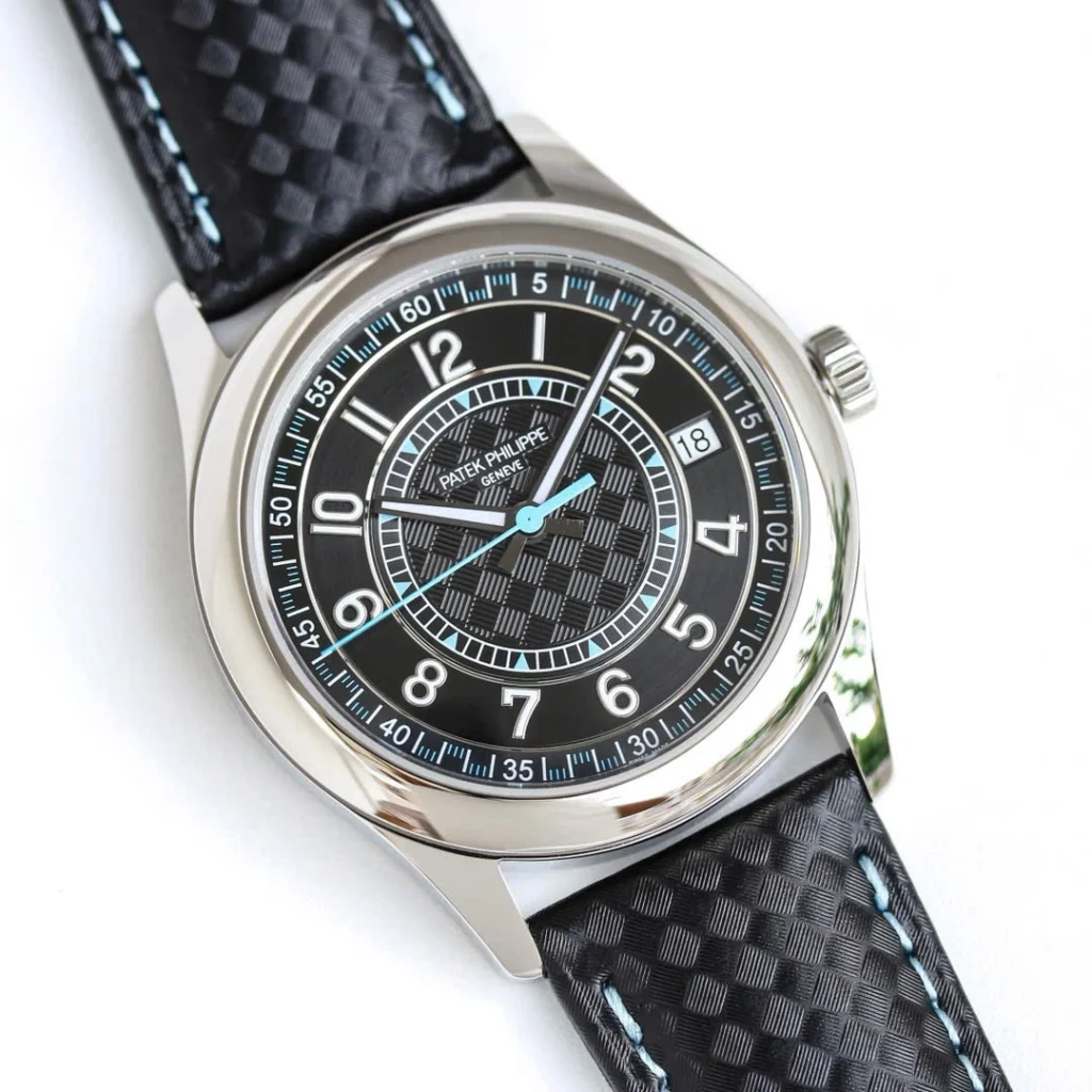 Super Clone Patek Philippe Calatrava 6007A Steel 40mm Black Tiffany Dial — on leather display