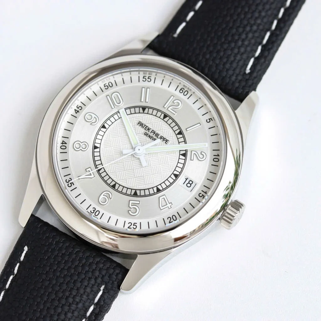 Super Clone Patek Philippe Calatrava 6007A Steel 40mm White Dial — on leather display
