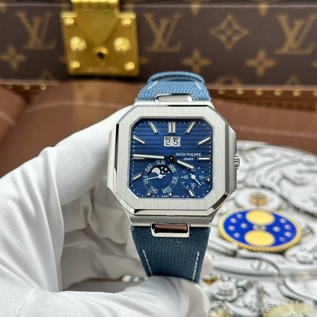 Super Clone Patek Philippe Cubitus 5822P-001 Platinum Instantaneous Grand Date Day Moon Phases — dial close-up