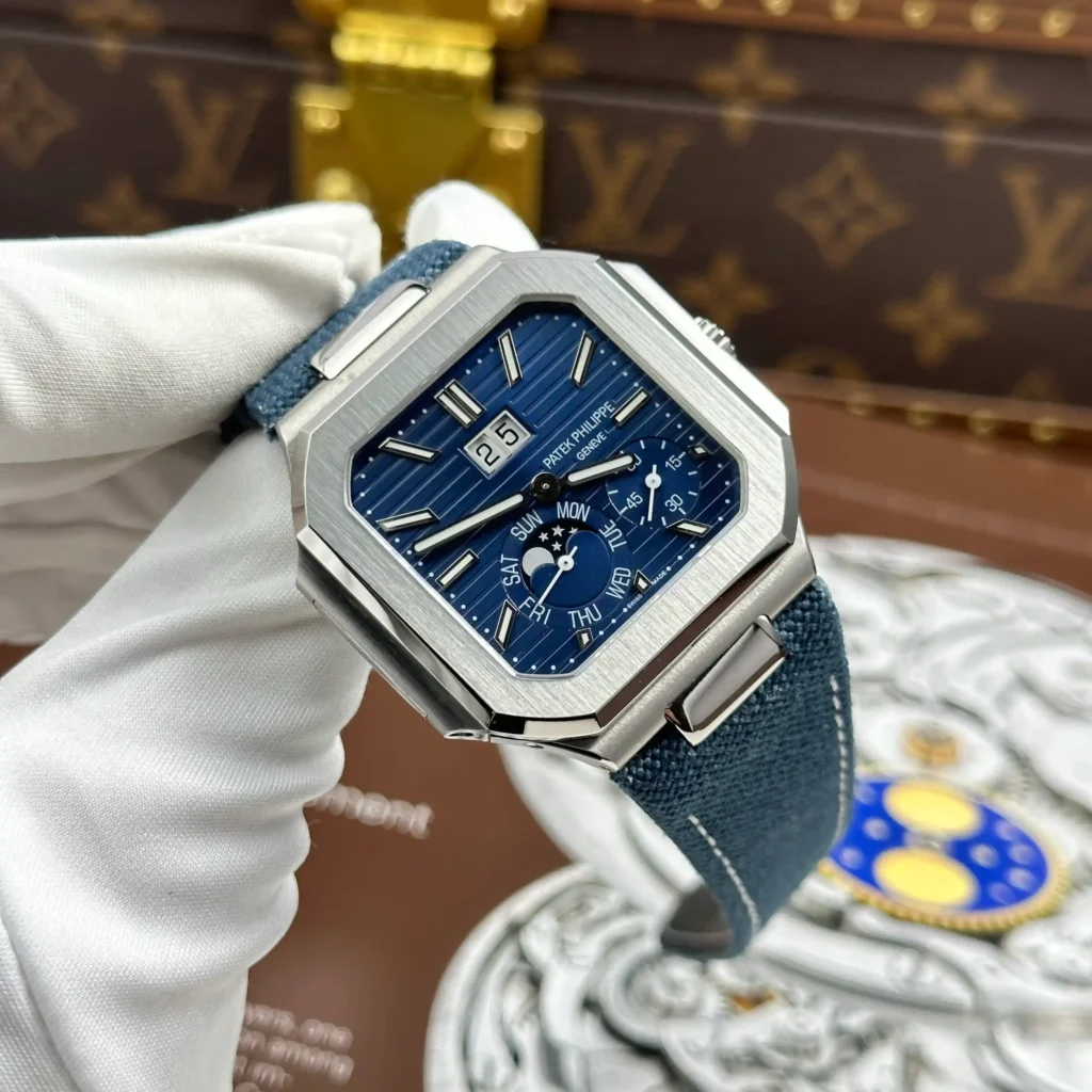 Super Clone Patek Philippe Cubitus 5822P-001 Platinum Instantaneous Grand Date Day Moon Phases — case and bezel