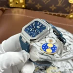 Super Clone Patek Philippe Cubitus 5822P-001 Platinum Instantaneous Grand Date Day Moon Phases — on leather display