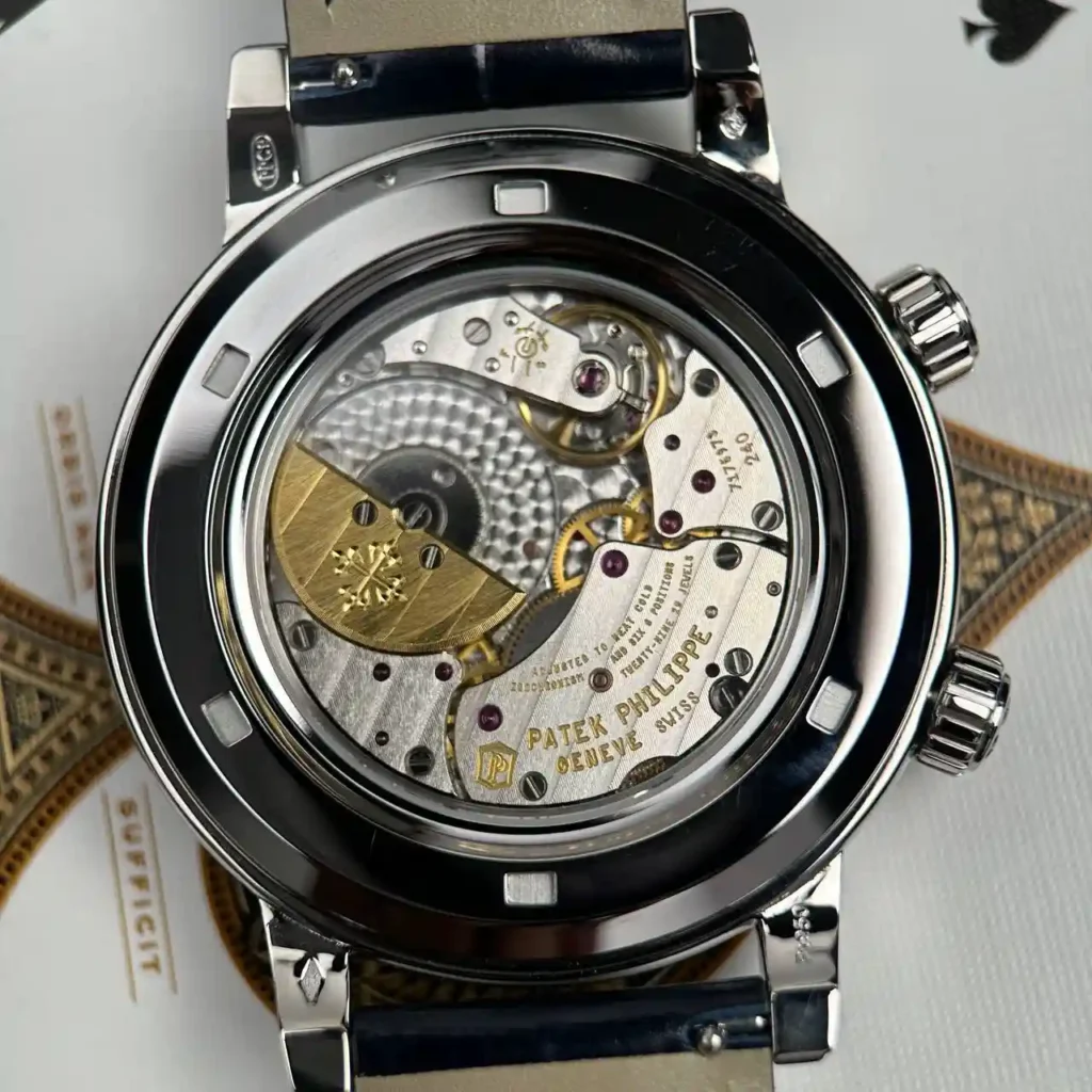 Super Clone Patek Philippe Steel — on leather display