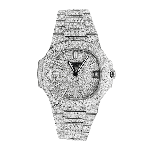Super Clone Patek Philippe Nautilus 5711 40mm Up Full 3000pcs Moissanite Pave Hongkong – Customize Diamod