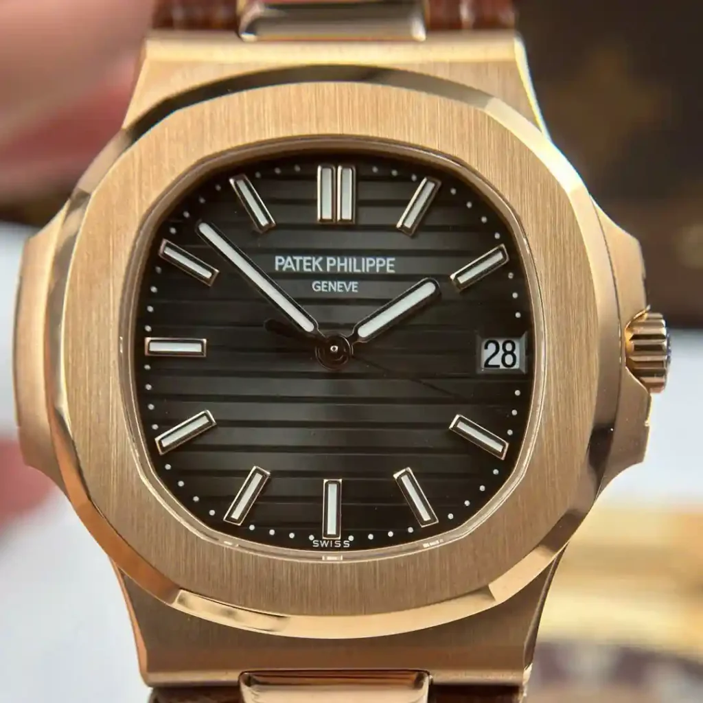 Super Clone Patek Philippe Nautilus 5711R-001 Gray Dial — on leather display