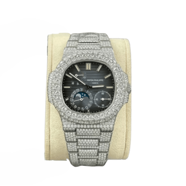 Super Clone Patek Philippe Nautilus 5712/1A 40mm Blue Dial Full Moissanite Hongkong – Customize Diamod