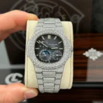 Super Clone Patek Philippe Nautilus 5712/1A 40mm Blue Dial Full Moissanite Hongkong – Customize Diamod — side profile
