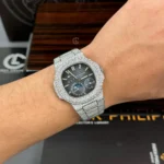 Super Clone Patek Philippe Nautilus 5712/1A 40mm Blue Dial Full Moissanite Hongkong – Customize Diamod — clasp and links