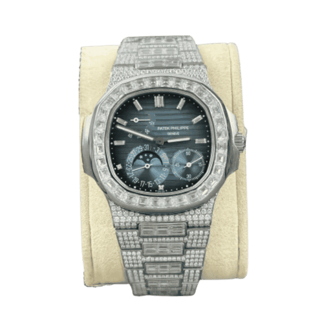 Super Clone Patek Philippe Nautilus 5712/1A 40mm Custom Full Moissanite Baguette HongKong – Customize Diamod