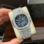 Super Clone Patek Philippe Nautilus 5712/1A 40mm Custom Full Moissanite Baguette HongKong – Customize Diamod — case and bezel