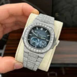 Super Clone Patek Philippe Nautilus 5712/1A 40mm Custom Full Moissanite Baguette HongKong – Customize Diamod — bracelet detail