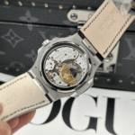 Super Clone Patek Philippe Nautilus 40mm Steel Bracelet Steel — on leather display