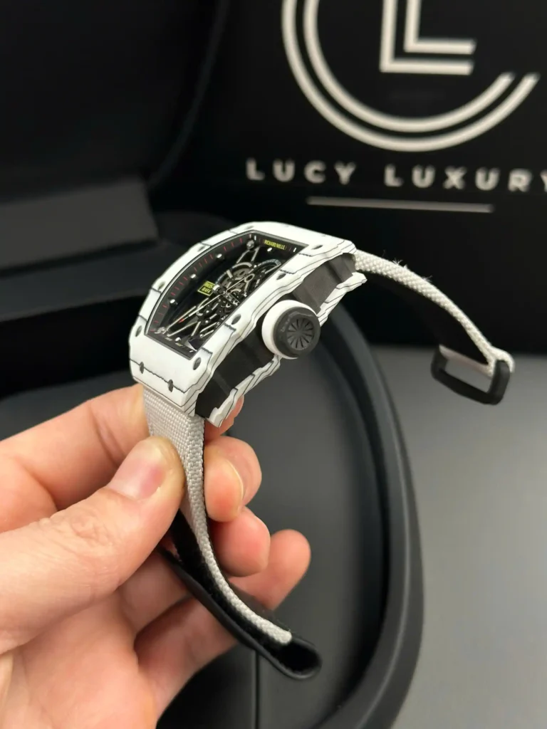 Super Clone Richard Mille RM 35-01 RICHARD MILLE Rafa White Cacbon NTPT 42mm — on leather display