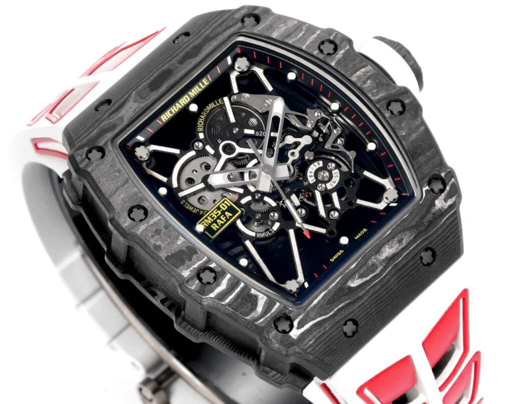 Super Clone Richard Mille RM 35-01 Rafael Nadal Carbon Fiber Velcro Strap — case and bezel