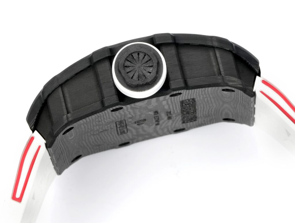 Super Clone Richard Mille RM 35-01 Rafael Nadal Carbon Fiber Velcro Strap — on leather display
